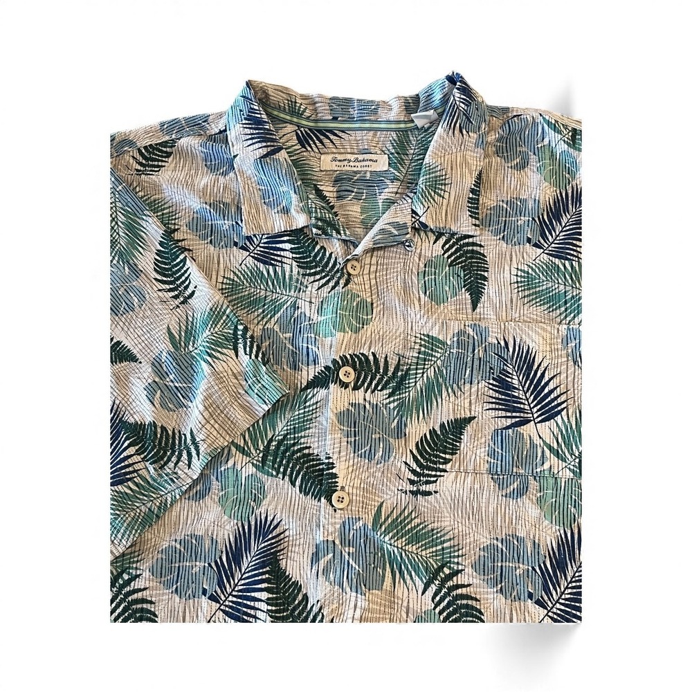 Tommy Bahama The Bahama Coast Short Sleeve Button Up‎ Shirt Mens 3XLB Gray Palms